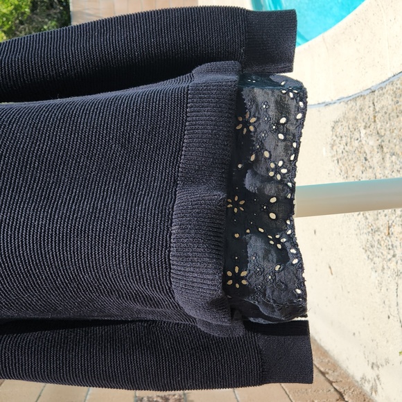 Loft Black Sweater with Eyelet Lace Hem - Size Medium - Picture 3 of 9